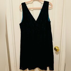 Lane Bryant Plus Size Black Lace Dress with Turquoise underlay